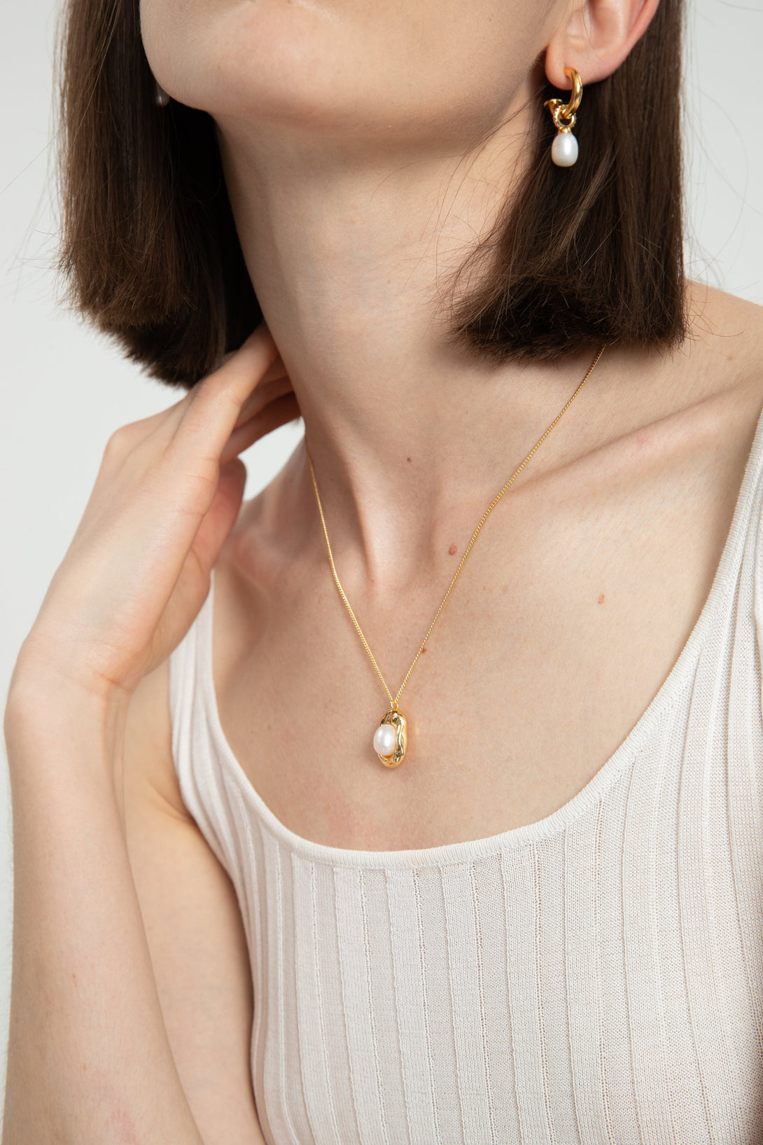 Gold Molten Pendant Pearl Necklace - Classicharms