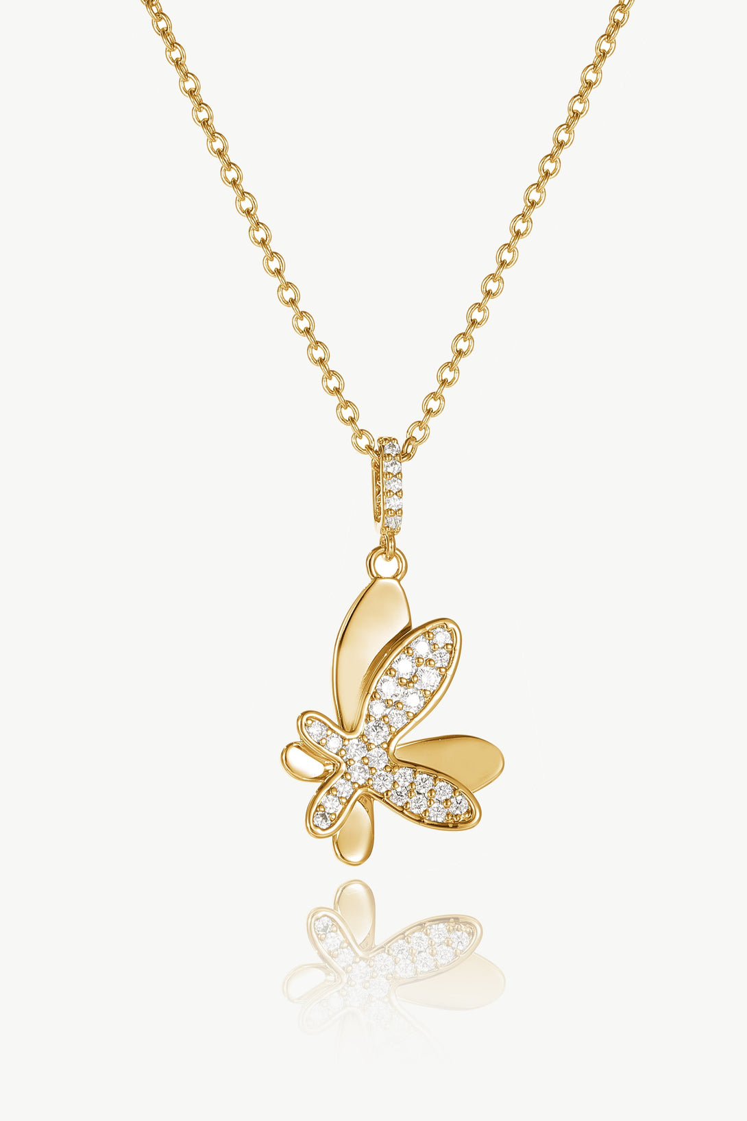 Gold Pavé Diamond Butterfly Pendant Necklace - Classicharms