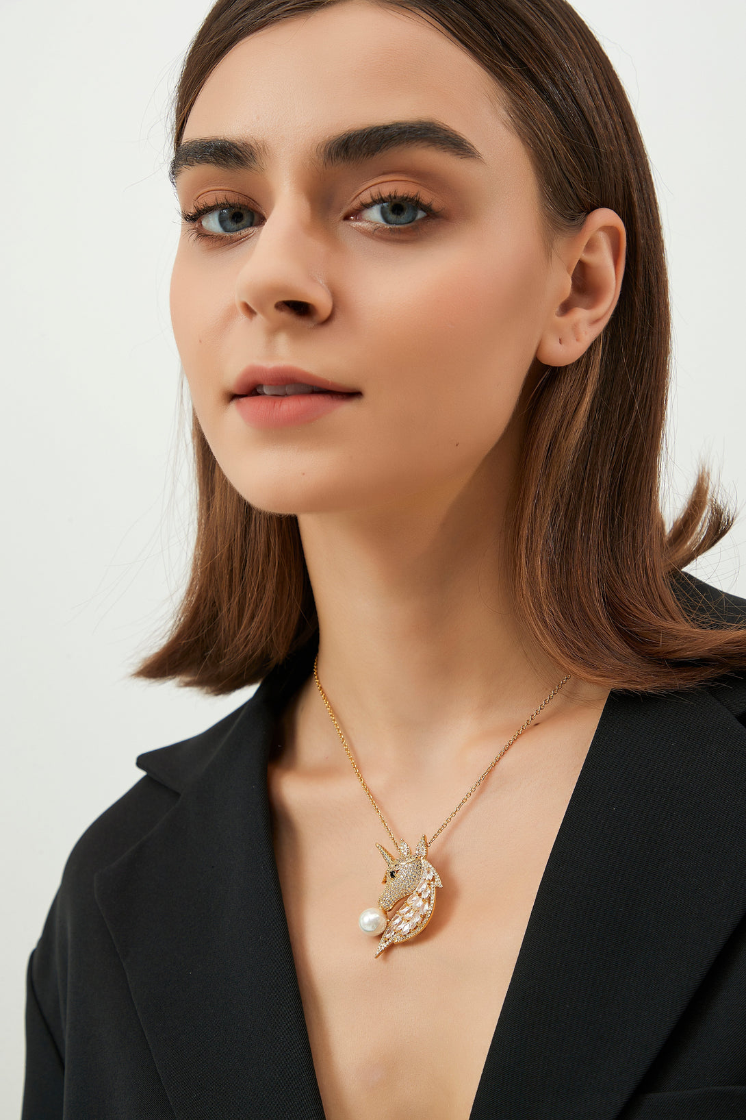 Gold Pavé Unicorn Brooch and Necklace Set - Classicharms