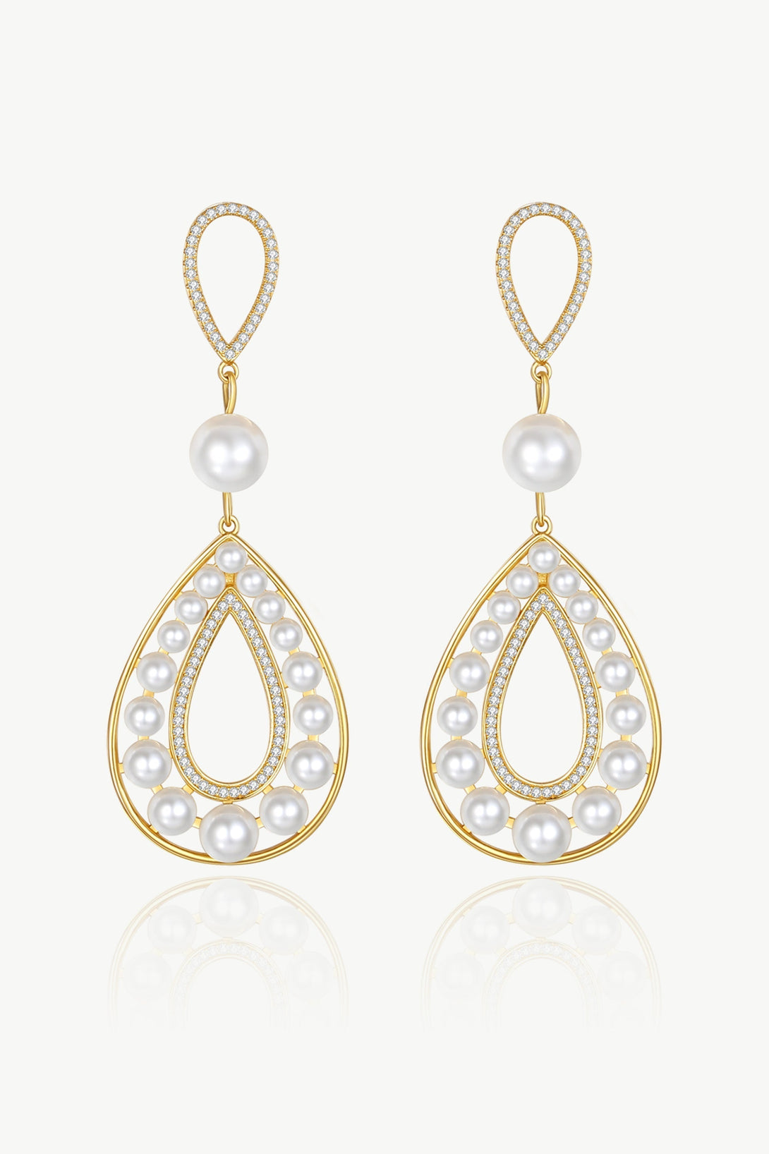 Gold Pearl Hollow Teardrop Dangle Earrings - Classicharms