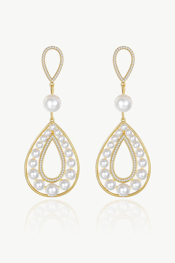 Gold Pearl Hollow Teardrop Dangle Earrings - Classicharms
