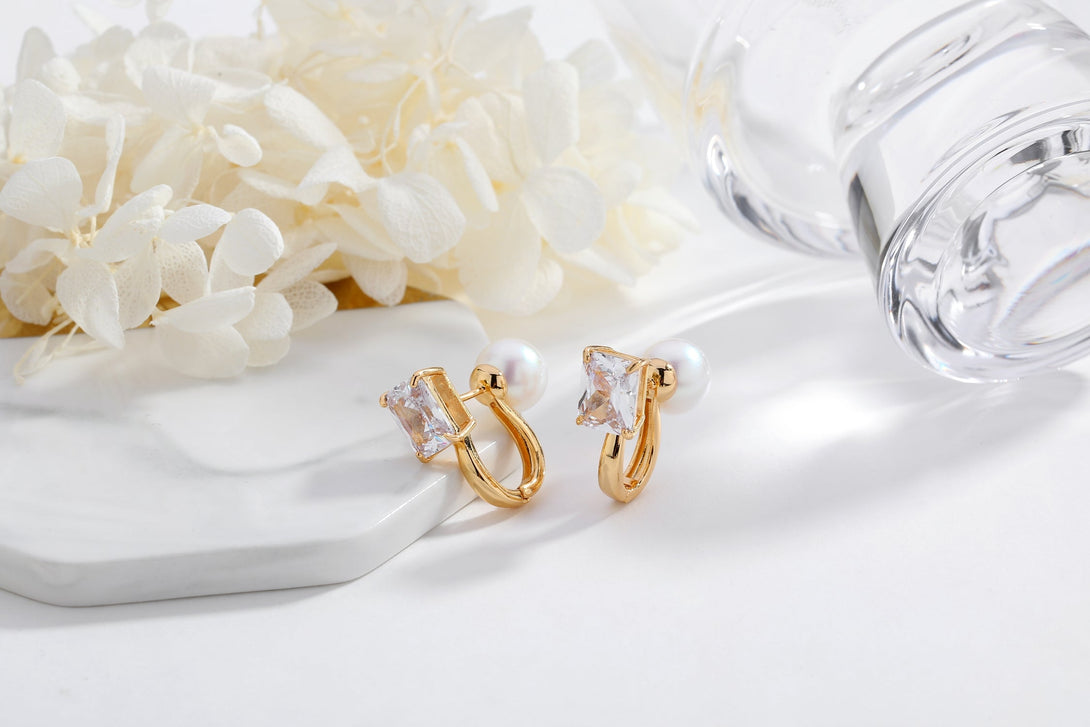 Gold Pearl Zirconia Multi-wear Earrings - Classicharms