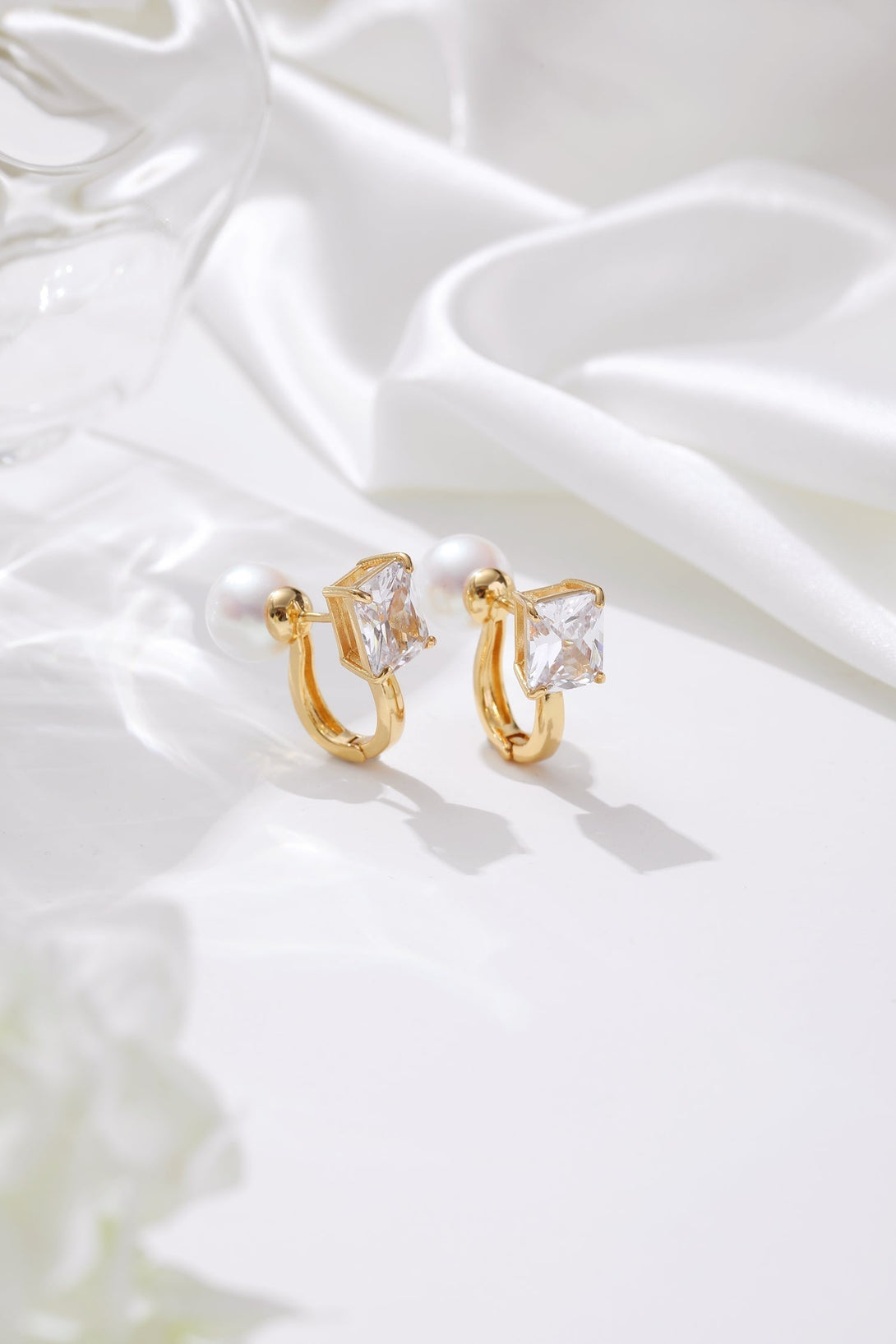 Gold Pearl Zirconia Multi-wear Earrings - Classicharms