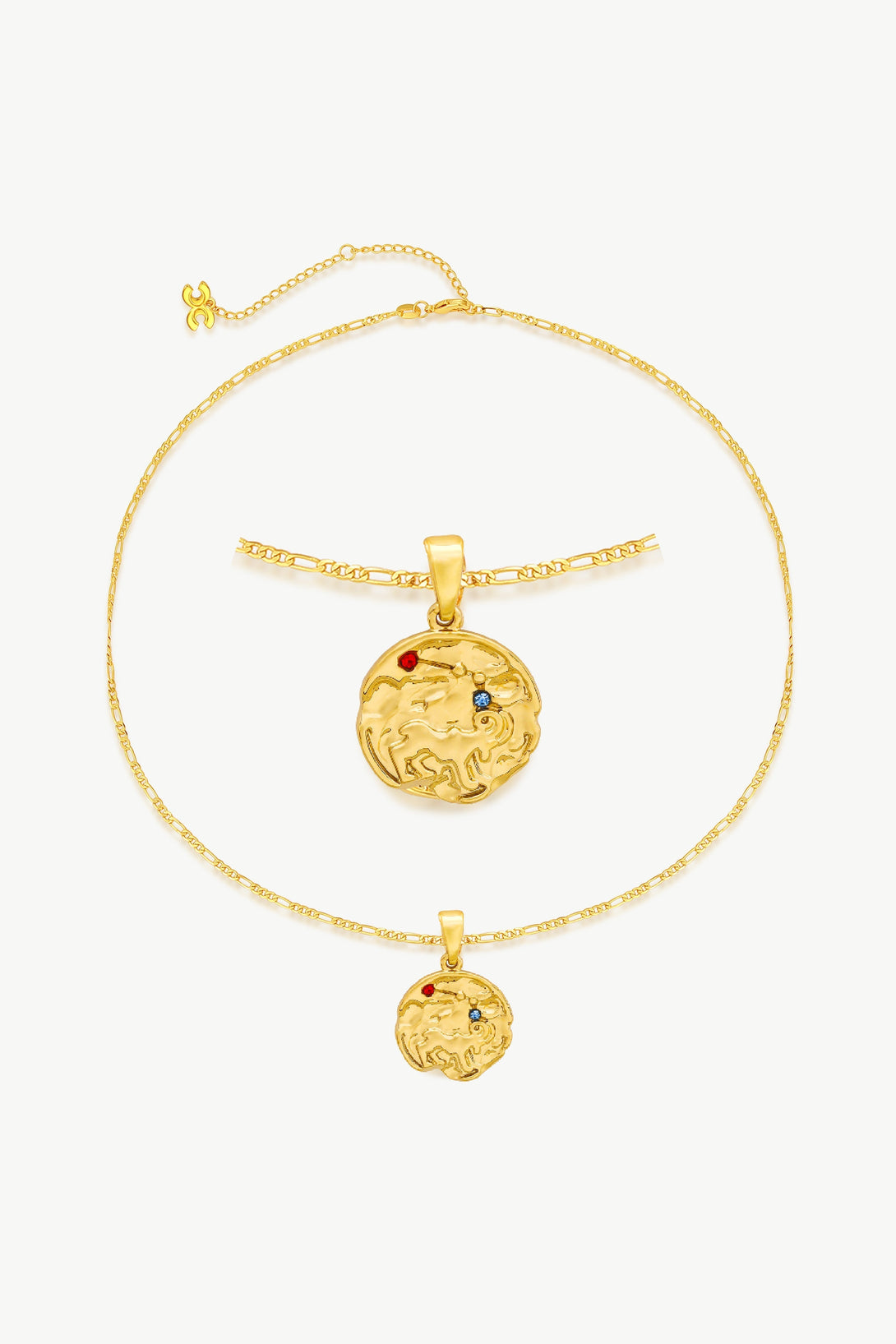 Gold Sculptural Zodiac Sign Pendant Necklace Set-Aries - Classicharms