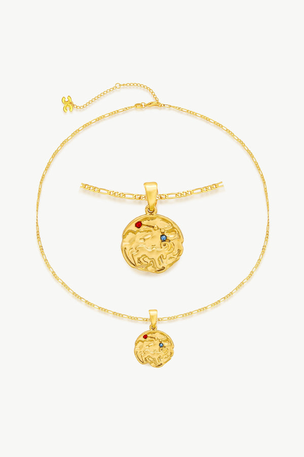 Gold Sculptural Zodiac Sign Pendant Necklace Set-Aries - Classicharms