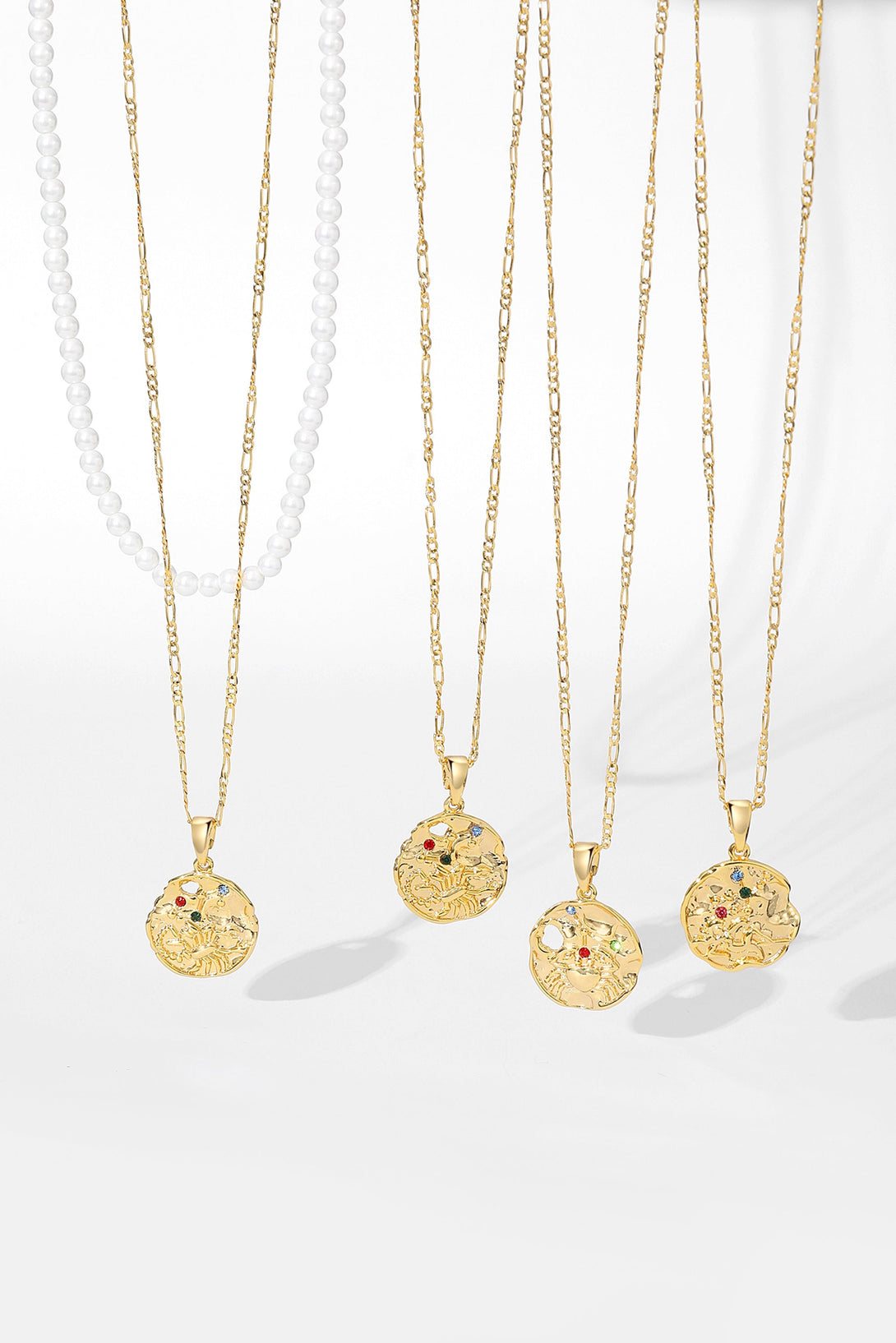 Gold Sculptural Zodiac Sign Pendant Necklace Set-Cancer - Classicharms