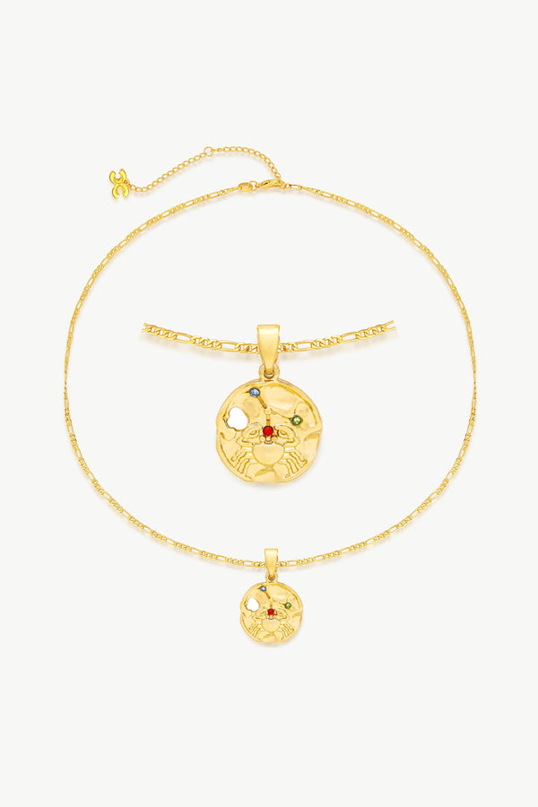 Gold Sculptural Zodiac Sign Pendant Necklace Set-Cancer - Classicharms