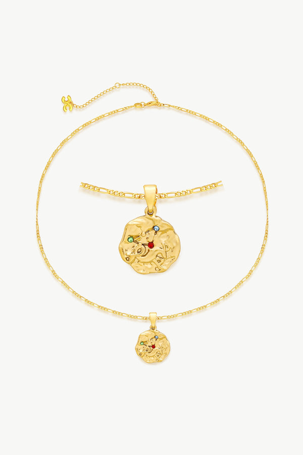 Gold Sculptural Zodiac Sign Pendant Necklace Set-Capricornus - Classicharms
