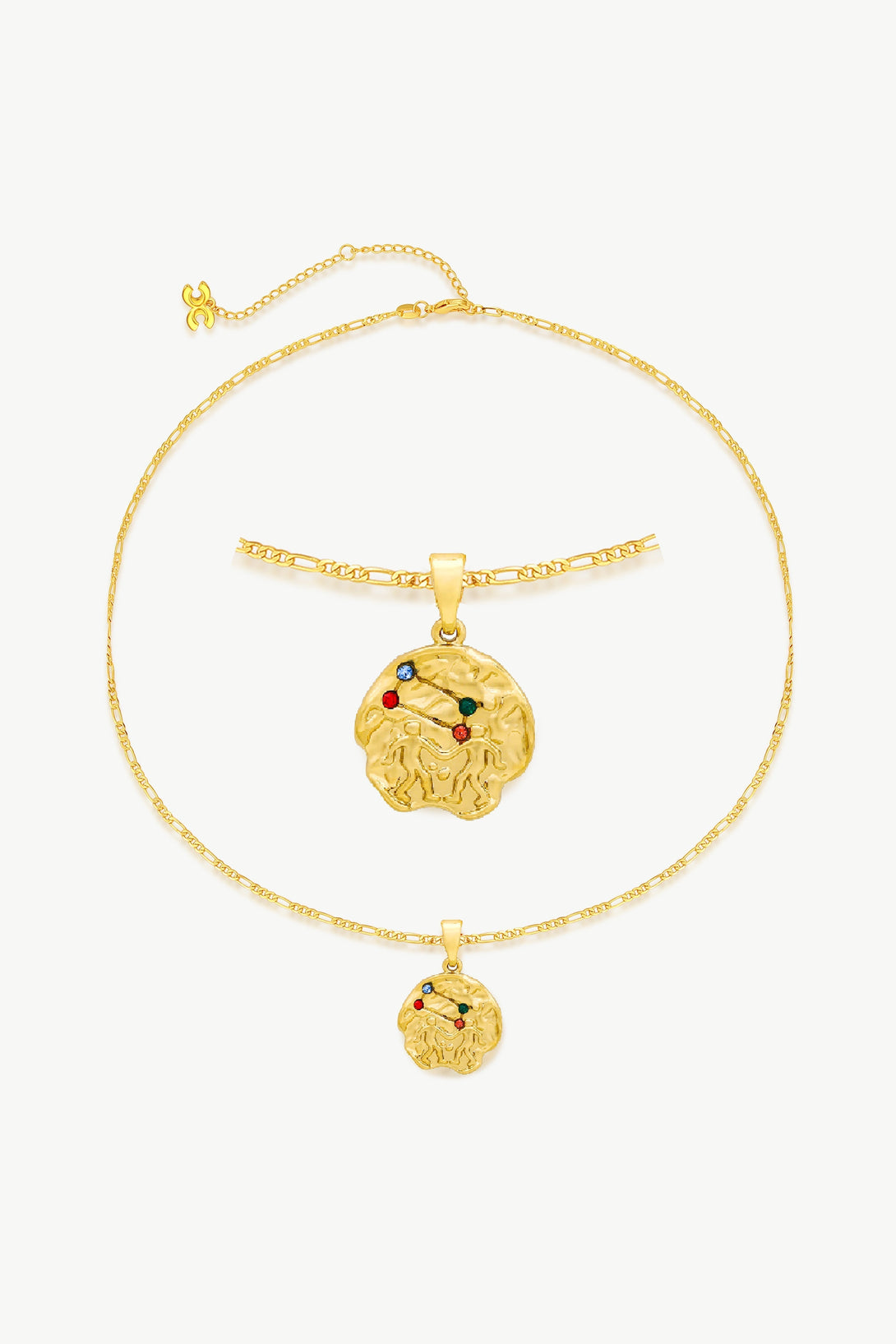 Gold Sculptural Zodiac Sign Pendant Necklace Set-Gemini - Classicharms