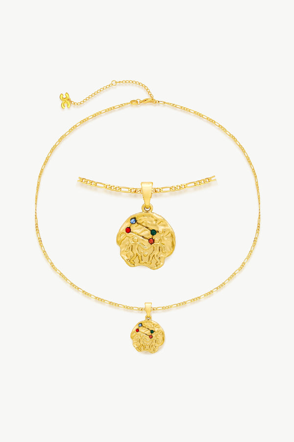 Gold Sculptural Zodiac Sign Pendant Necklace Set-Gemini - Classicharms