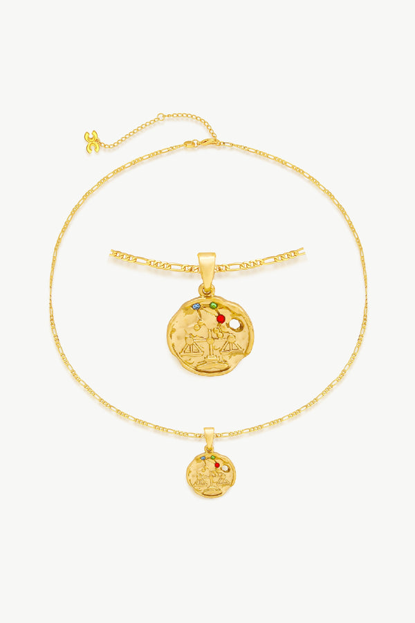 Gold Sculptural Zodiac Sign Pendant Necklace Set-Libra - Classicharms
