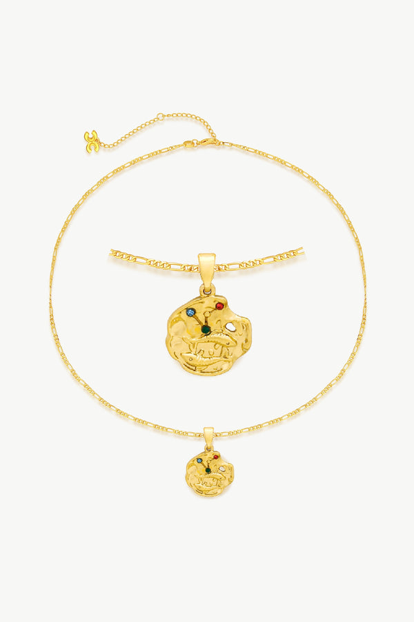 Gold Sculptural Zodiac Sign Pendant Necklace Set-Pisces - Classicharms