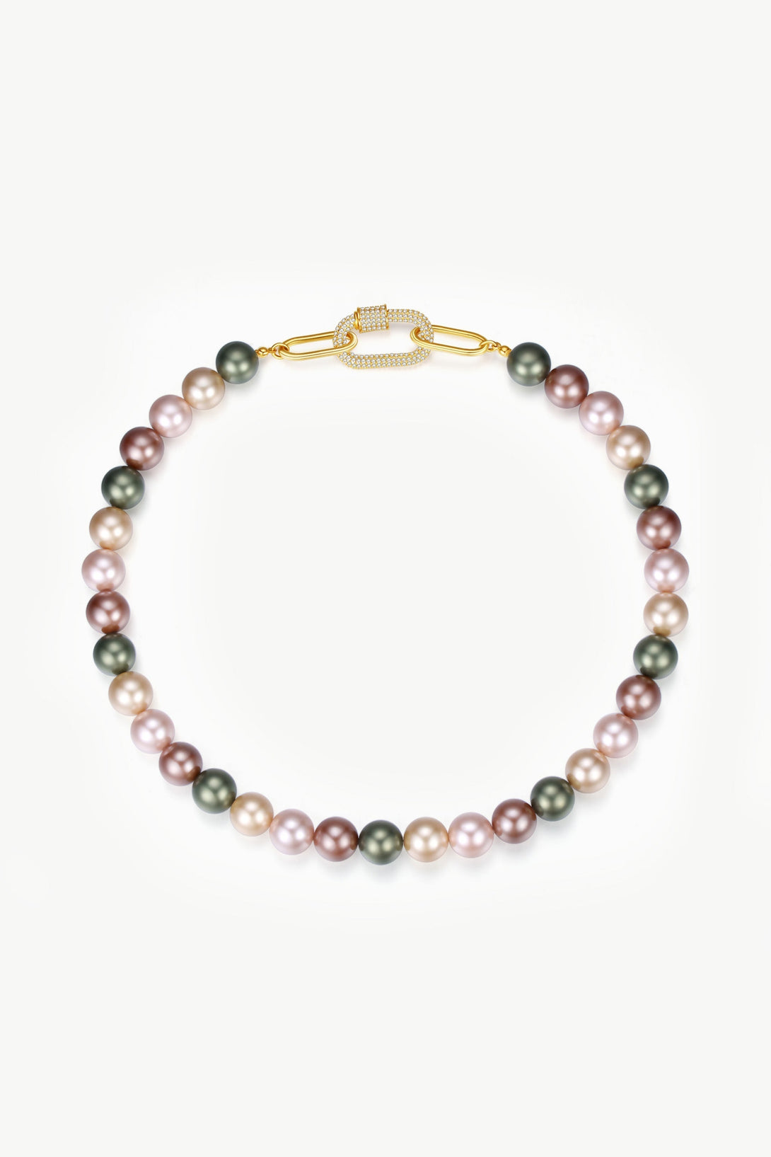 Gold Shell Pearl Necklace with Gem-Encrusted Carabiner Lock (Small) - Classicharms