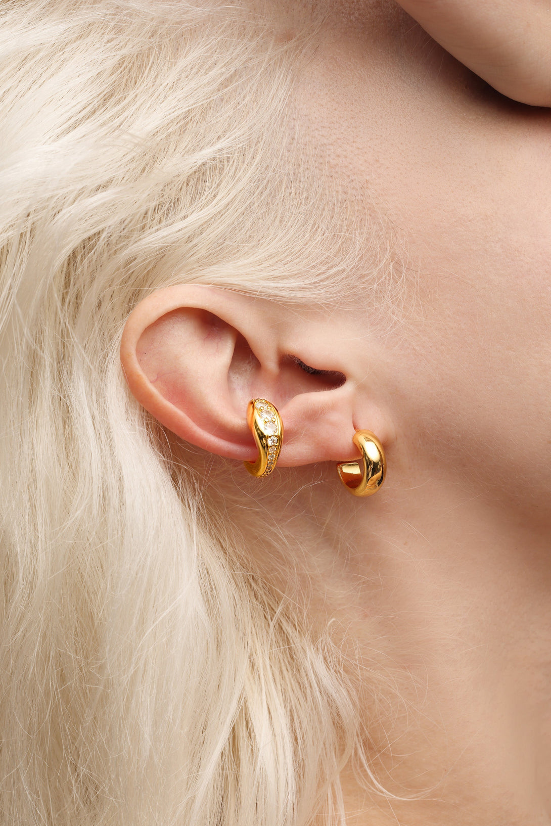 Gold Simple Huggie Hoop Earrings and Ear Cuff Set - Classicharms