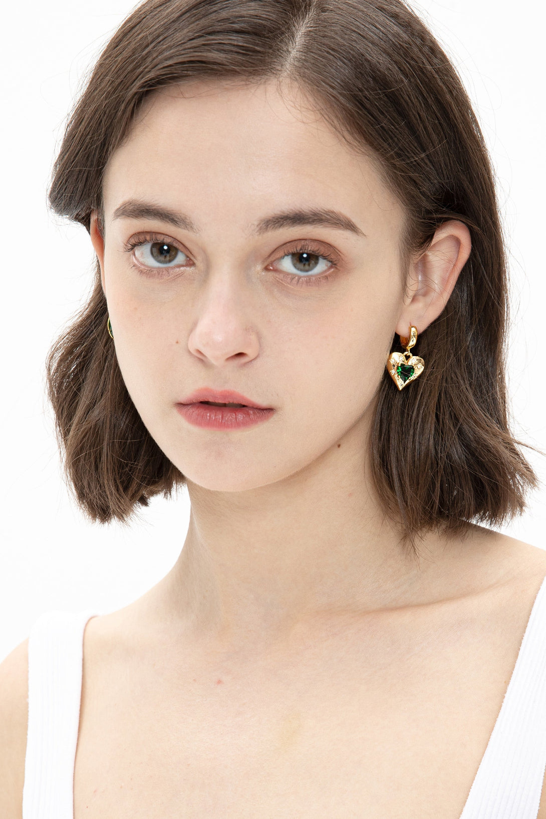 Gold Sparkle Emerald Heart Drop Mini Huggie Hoop Earrings - Classicharms