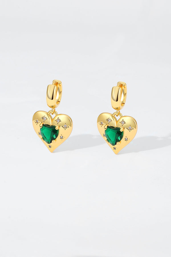 Gold Sparkle Emerald Heart Drop Mini Huggie Hoop Earrings - Classicharms