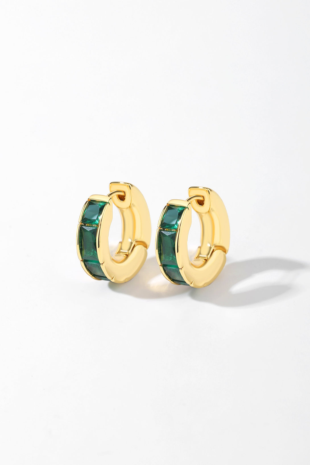 Gold Square-Cut Emerald Huggie Earrings - Classicharms