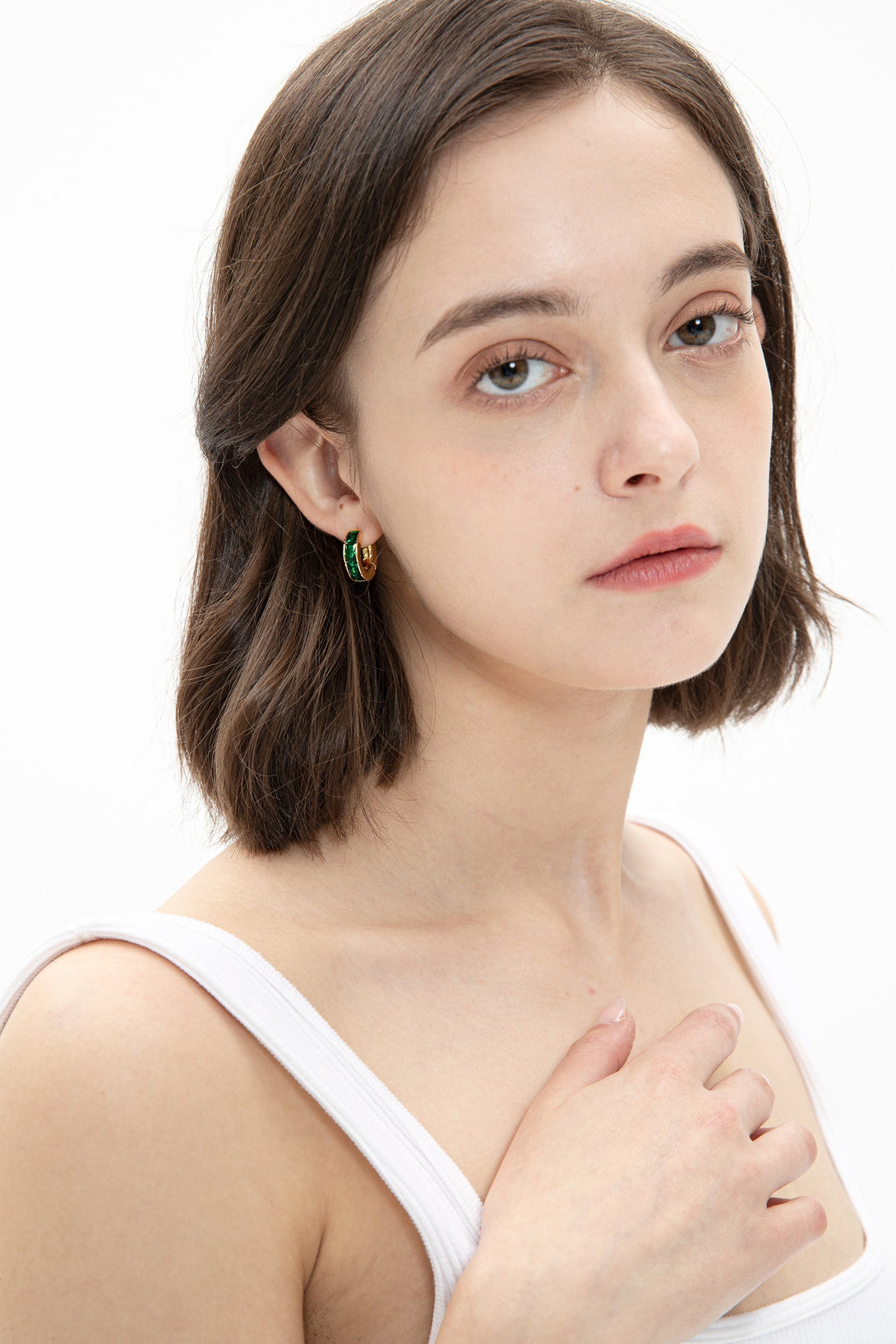 Gold Square-Cut Emerald Huggie Earrings - Classicharms
