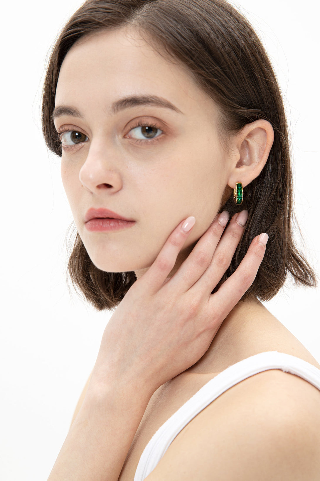 Gold Square-Cut Emerald Huggie Earrings - Classicharms