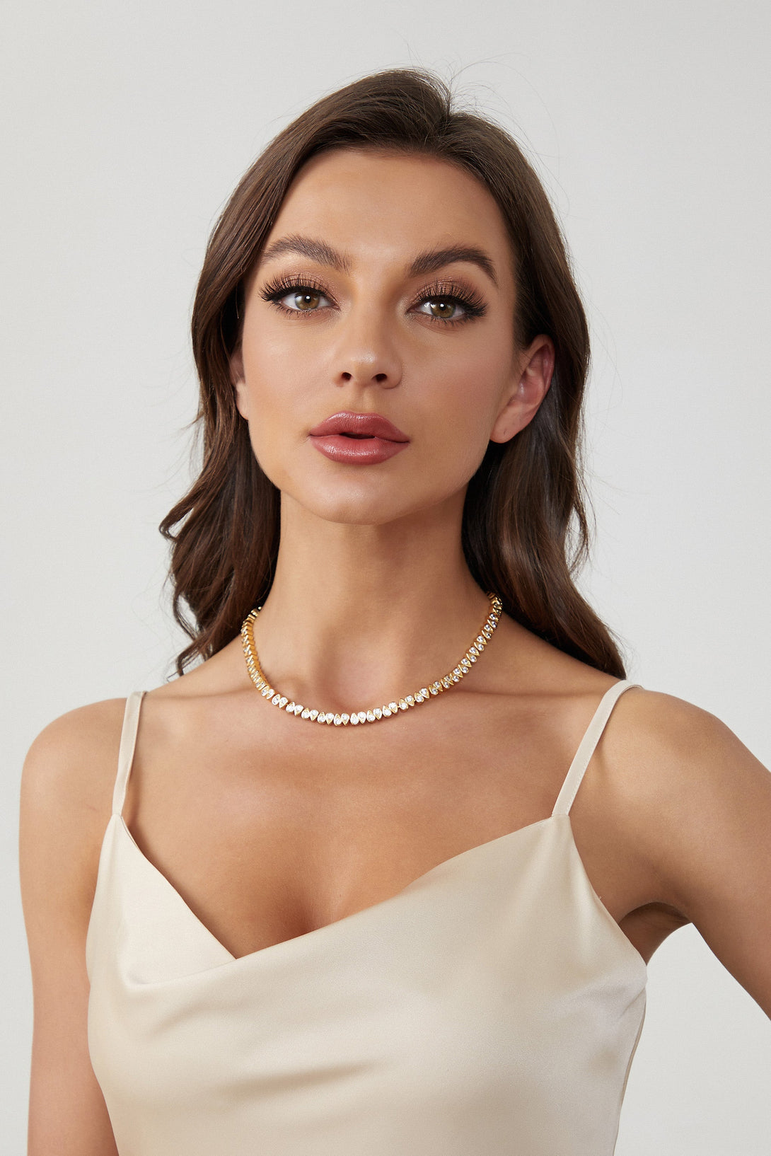 Gold Tear Shaped Zirconia Tennis Choker Necklace - Classicharms