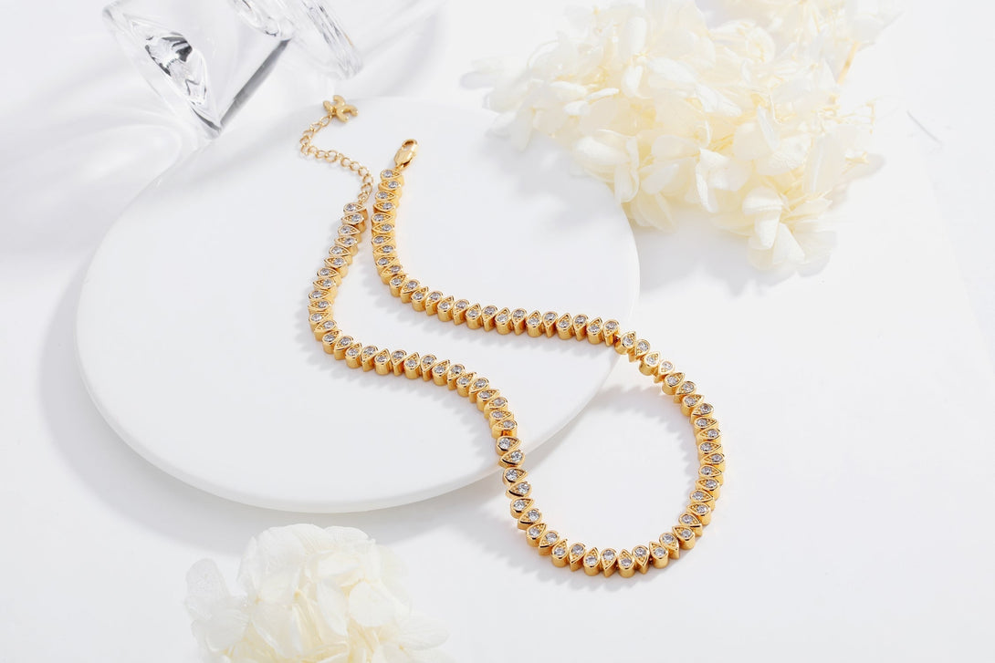 Gold Tear Shaped Zirconia Tennis Choker Necklace - Classicharms