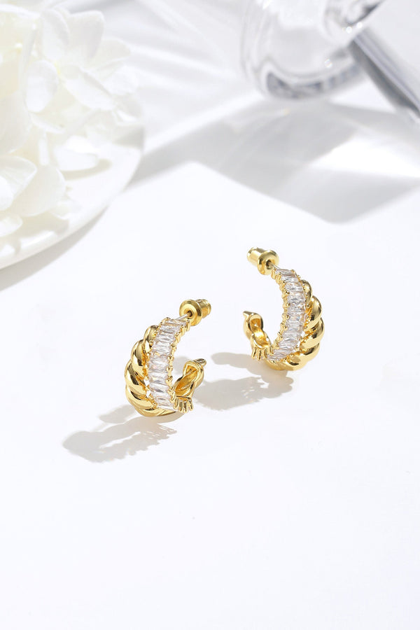 Gold Twisted White Clear Zirconia Hoop Earrings - Classicharms