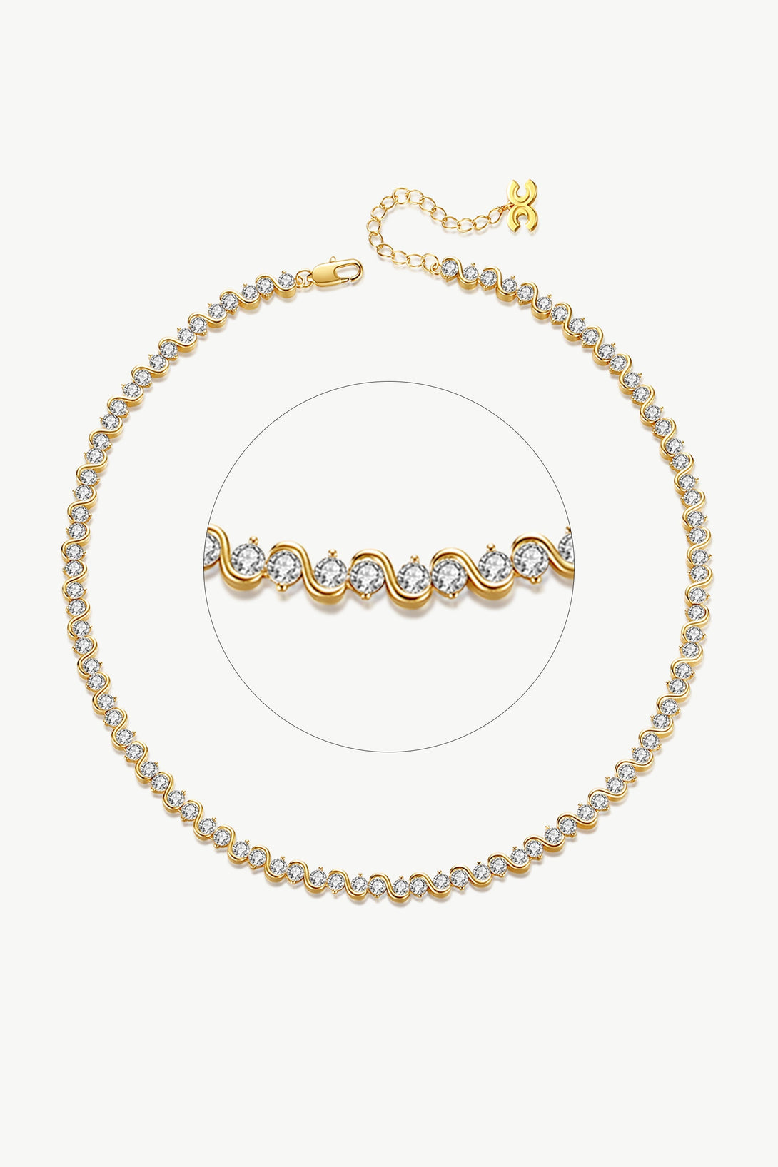 Gold Wave Zirconia Tennis Choker Necklace - Classicharms