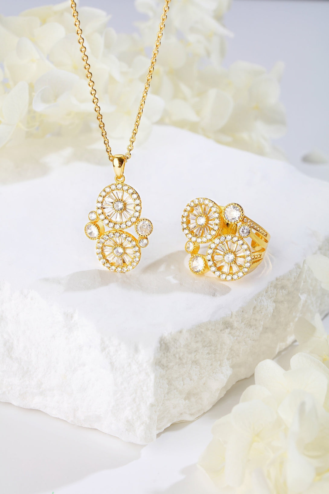 Gold Wheel of Fortune Necklace and Ring Set - Classicharms