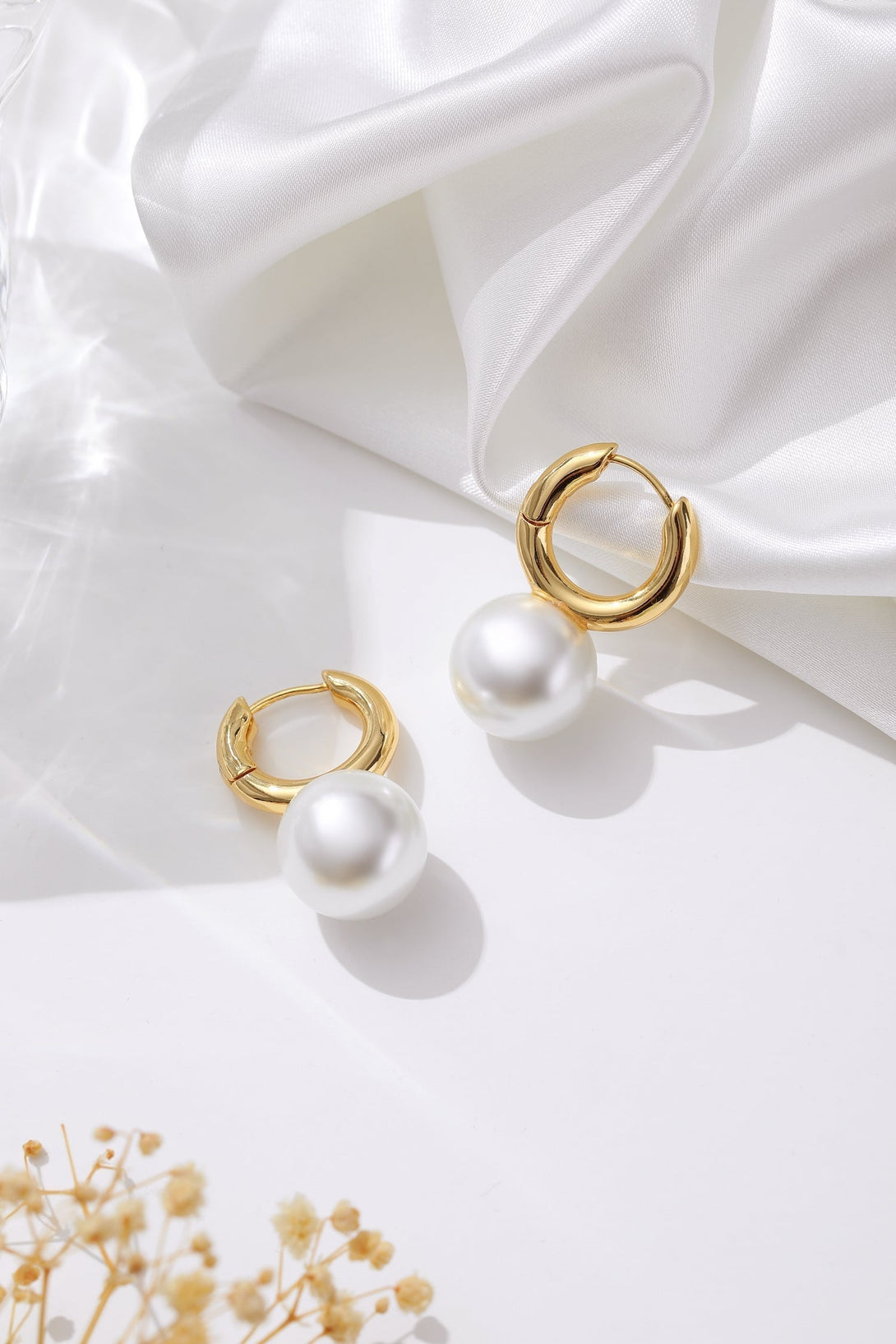 Golden Pearl Drop Hoop Earrings - Classicharms