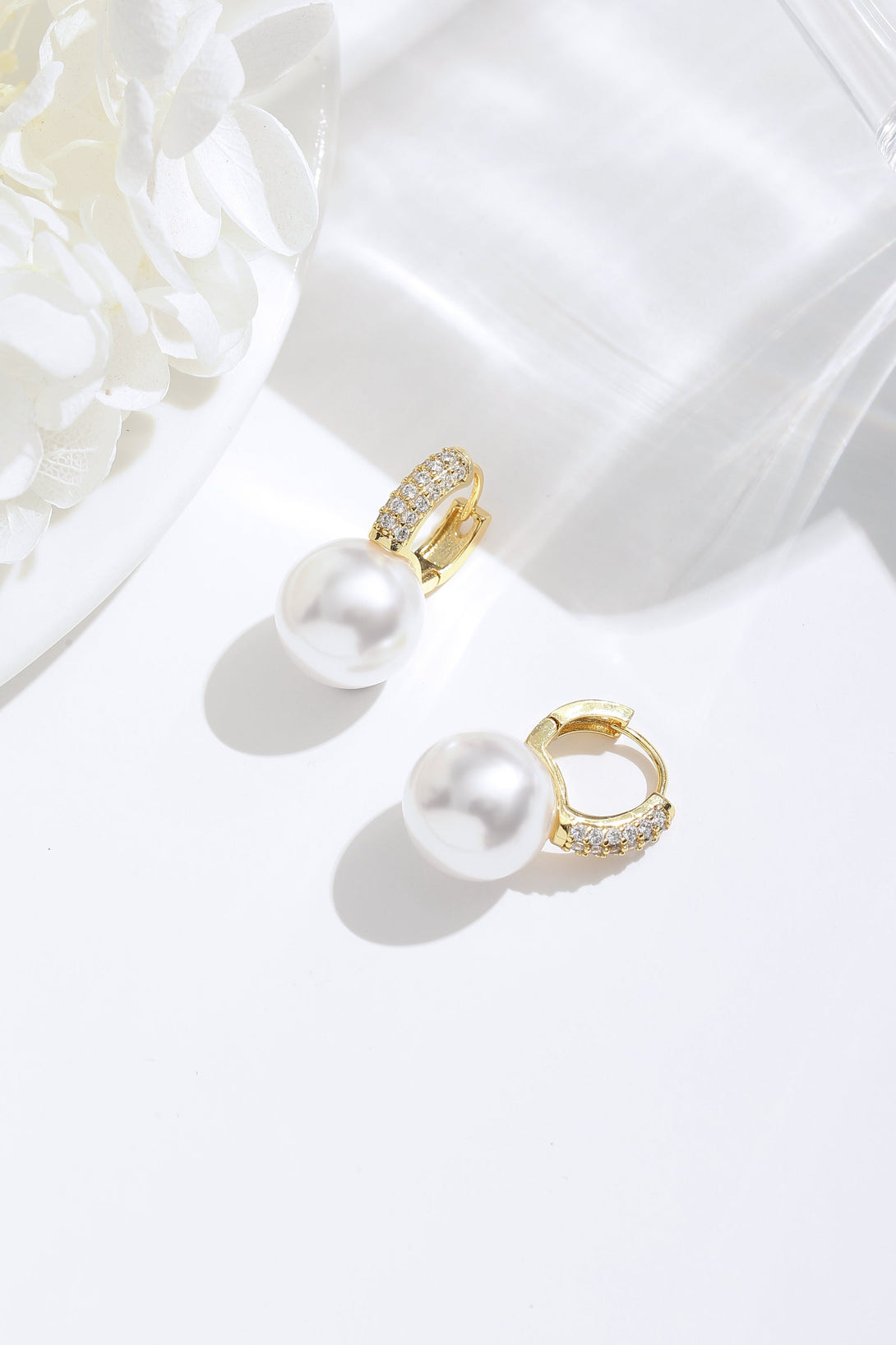 Golden Pearl Hoop with Zirconia Embellishment Earrings - Classicharms