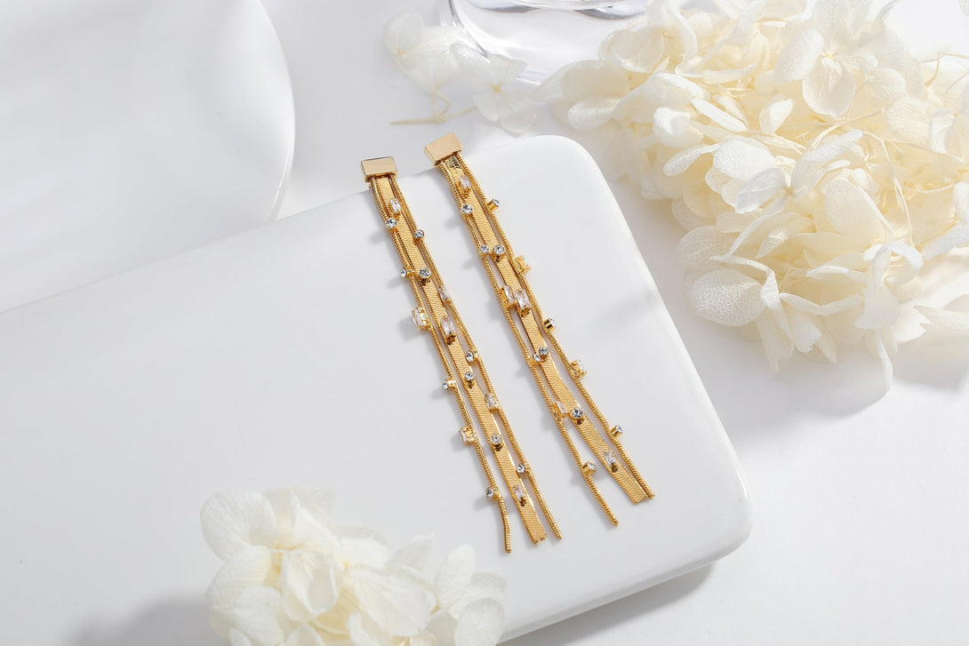 Golden Tassel Zirconia Earrings - Classicharms