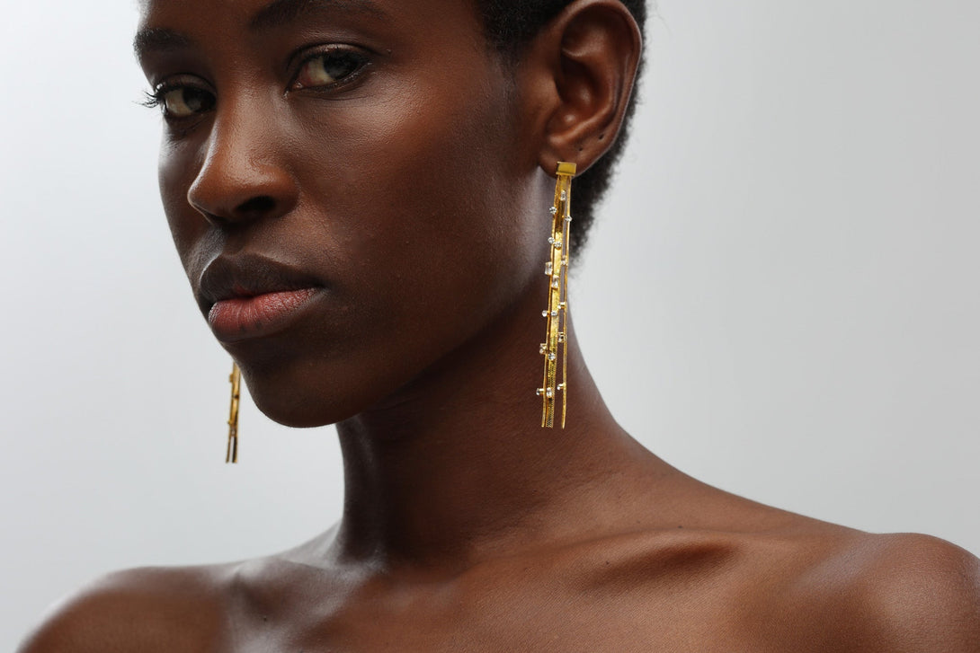 Golden Tassel Zirconia Earrings - Classicharms