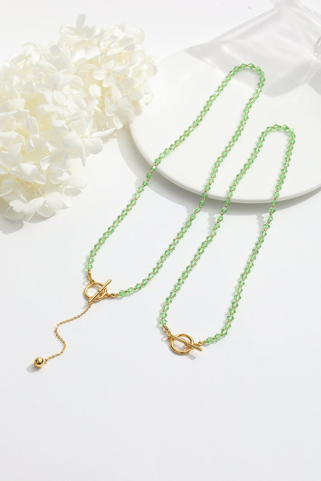 Green Crystal Beaded Necklace (Long) - Classicharms
