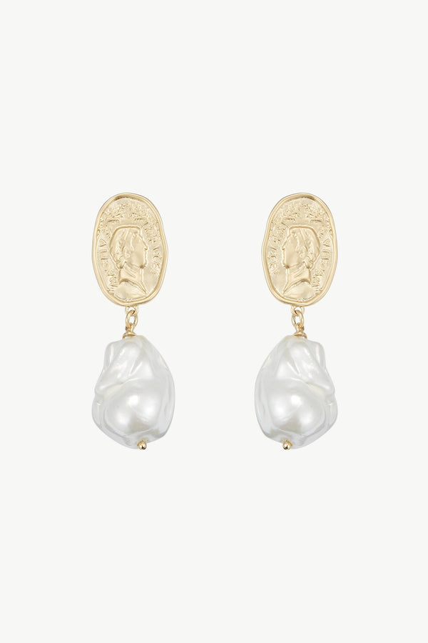 Matted Gold Sculpted Oversized Baroque Pearl Drop Earrings - Classicharms