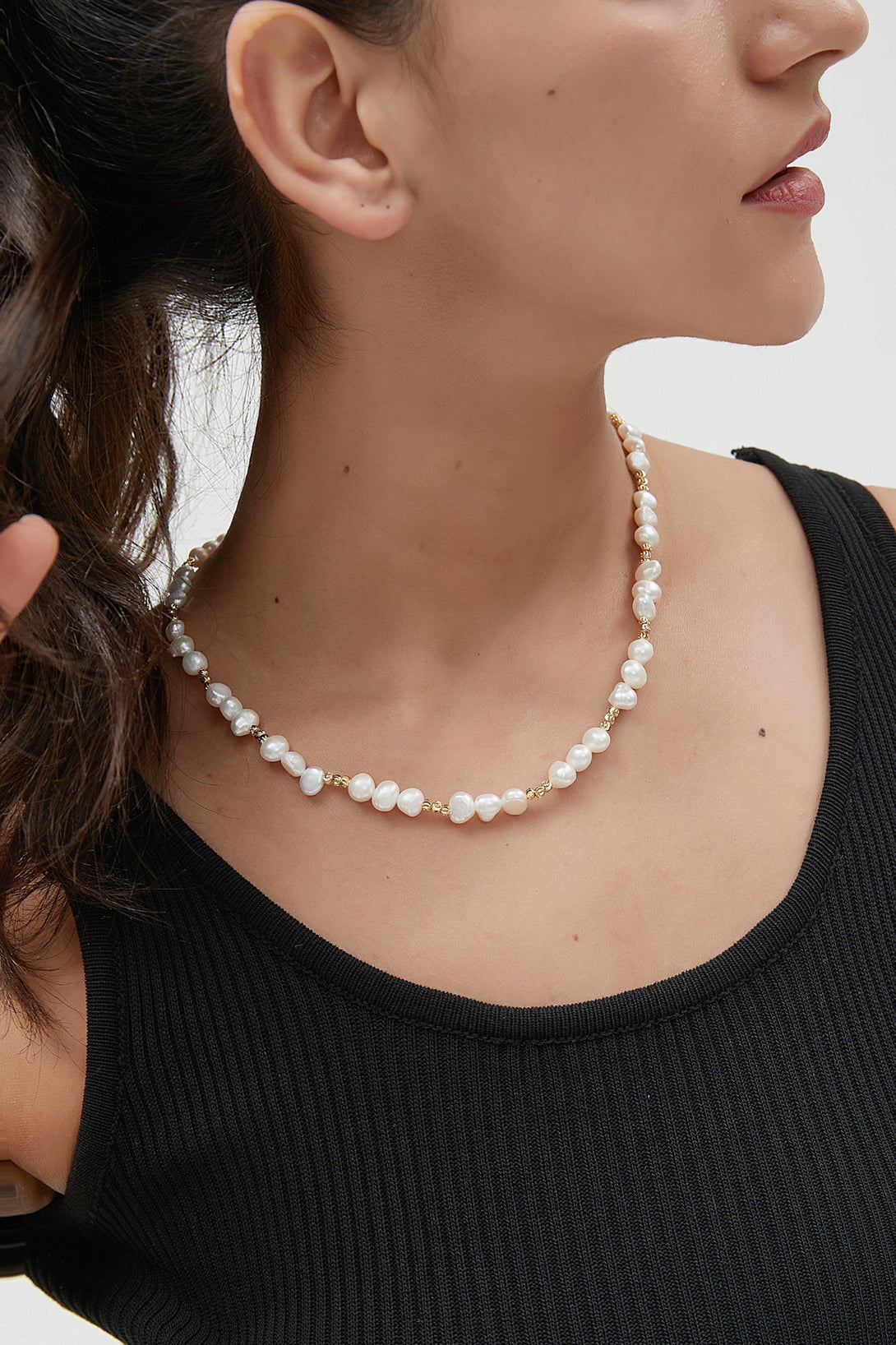 Mera Baroque Pearl and Diamond Cut Beads Necklace - Classicharms