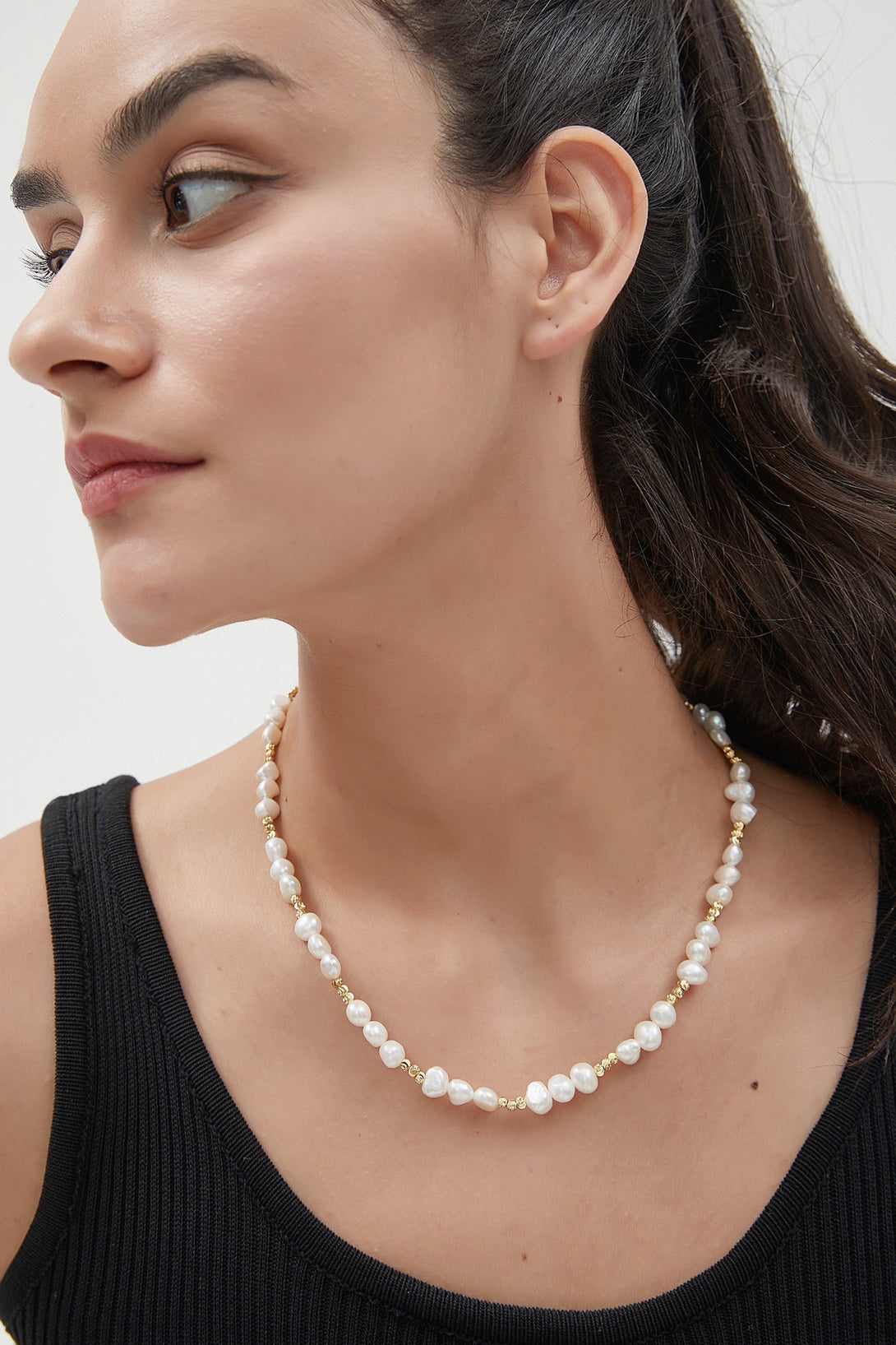 Mera Baroque Pearl and Diamond Cut Beads Necklace - Classicharms