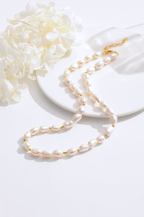 Mera Baroque Pearl Gold Beaded Necklace - Classicharms