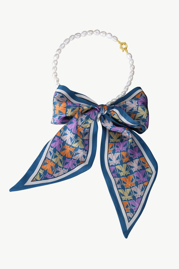 Mera Baroque Pearl Necklace & Silk Scarf Set-Blue - Classicharms