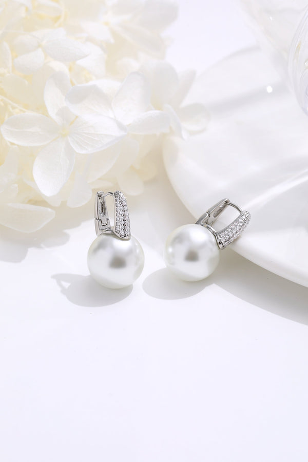 Pavé Diamonds Embellish Pearl Hoop Earrings-SILVER - Classicharms