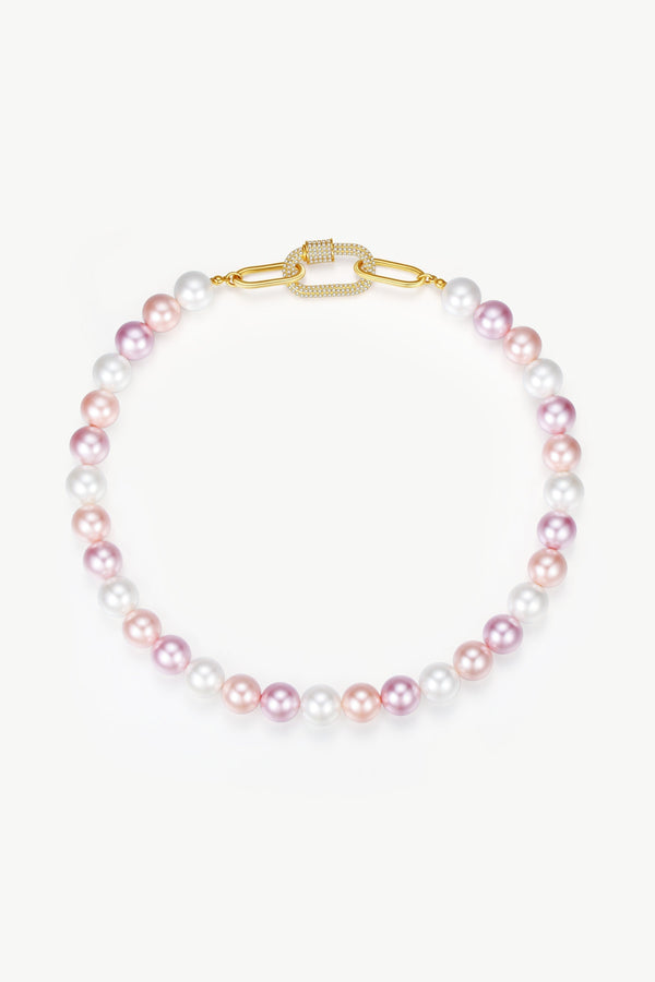 Pink Shell Pearl Necklace with Gem-Encrusted Carabiner Lock (Large) - Classicharms