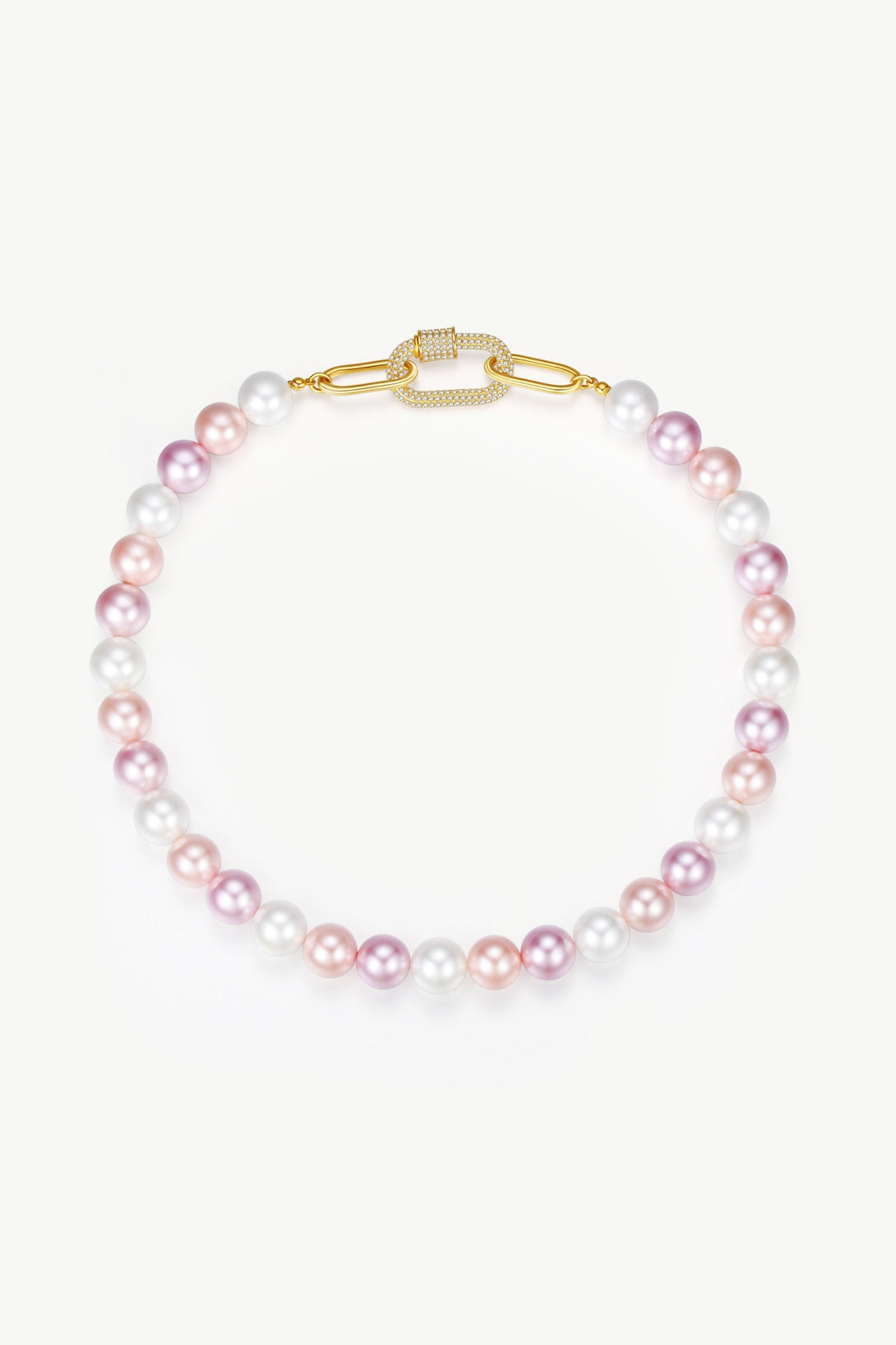 Pink Shell Pearl Necklace with Gem-Encrusted Carabiner Lock (Small) - Classicharms