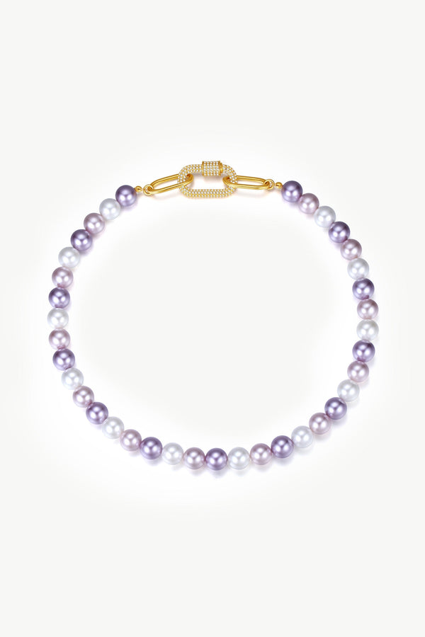 Purple Shell Pearl Necklace with Gem-Encrusted Carabiner Lock (Large) - Classicharms