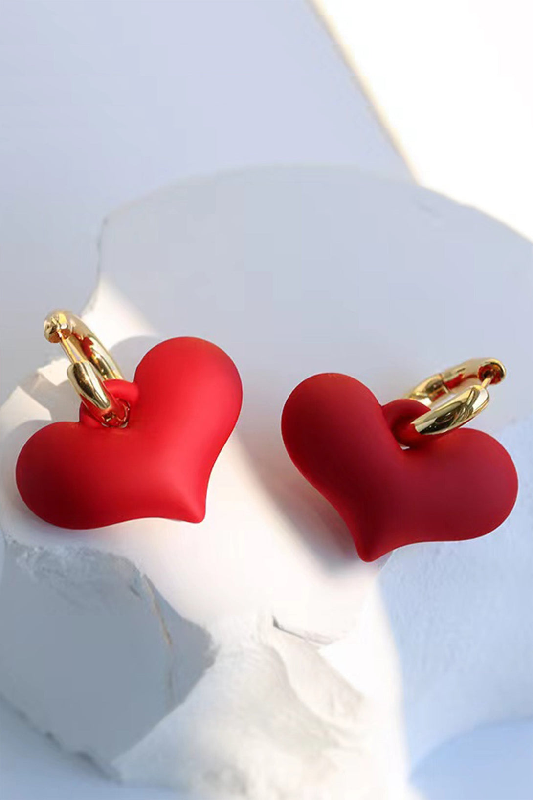Red Chunky Heart Drop Earrings - Classicharms