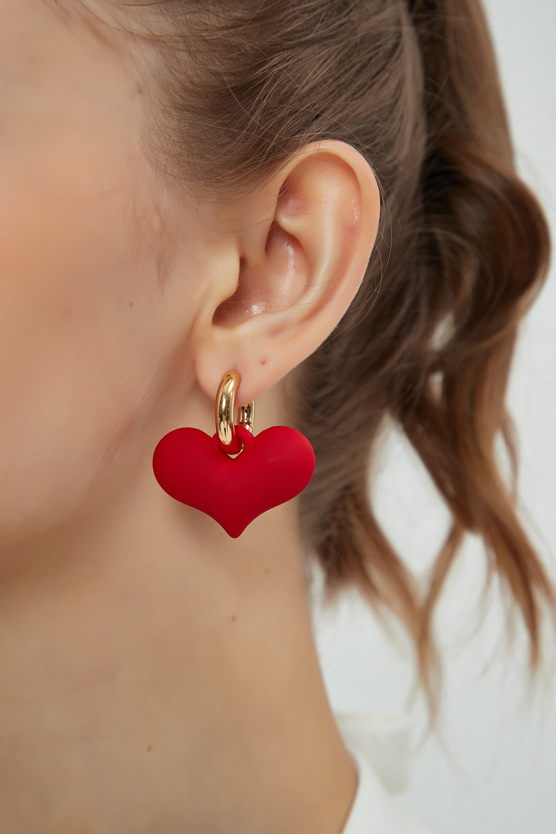 Red Chunky Heart Drop Earrings - Classicharms