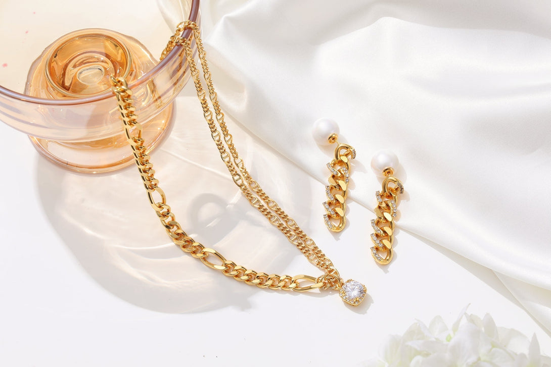 Rhinestone Gold Chain Earrings - Classicharms