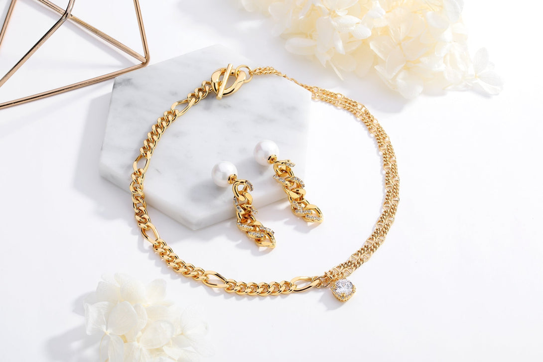 Rhinestone Gold Chain Earrings - Classicharms