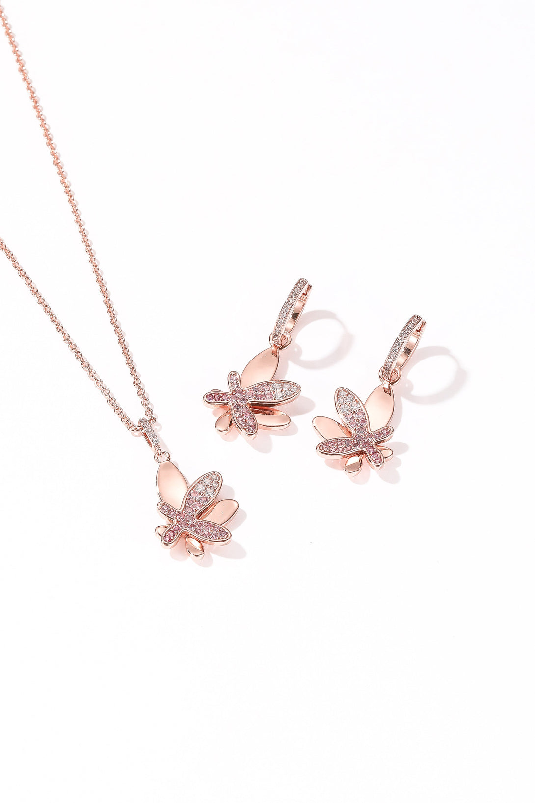 Rose Gold Gradient Pink Pavé Diamond Butterfly Pendant Necklace - Classicharms