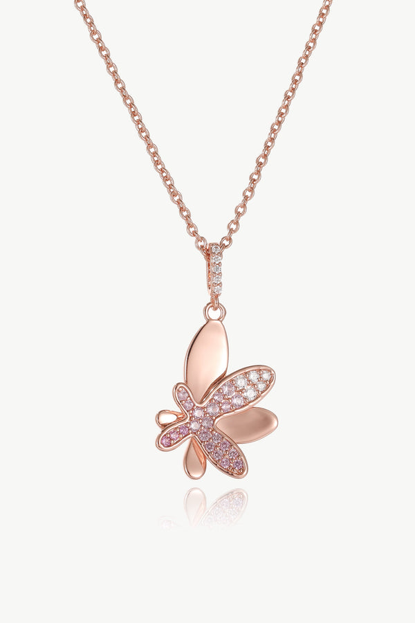 Rose Gold Gradient Pink Pavé Diamond Butterfly Pendant Necklace - Classicharms