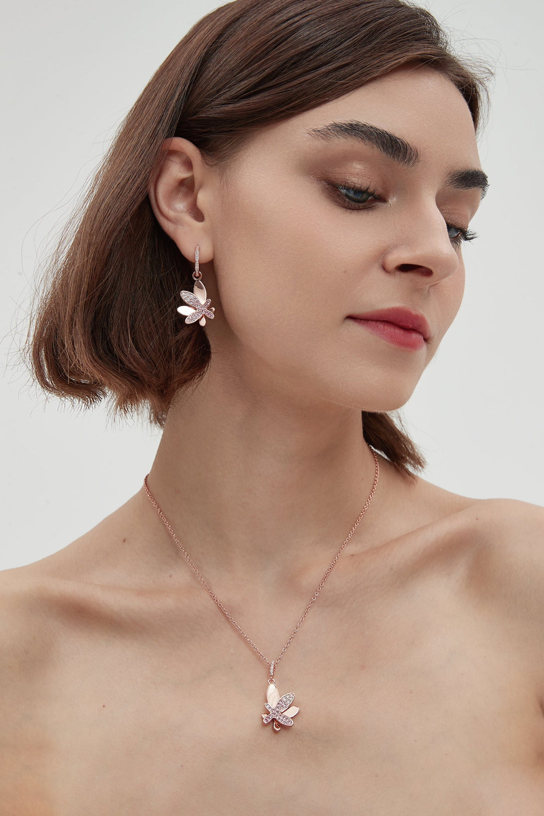 Rose Gold Gradient Pink Pavé Diamond Butterfly Pendant Necklace - Classicharms