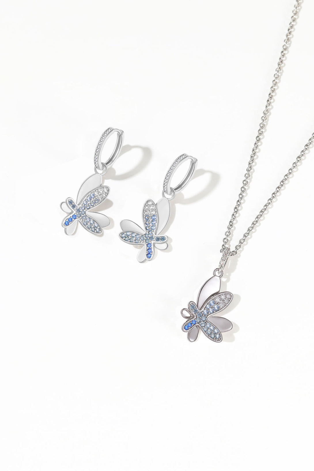 Silver Gradient Blue Pavé Diamond Butterfly Pendant Necklace - Classicharms